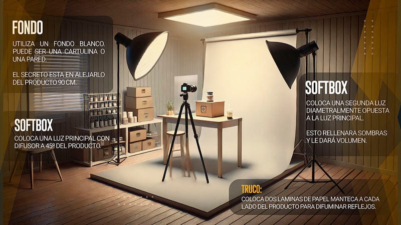 foto producto luz artificial esquema